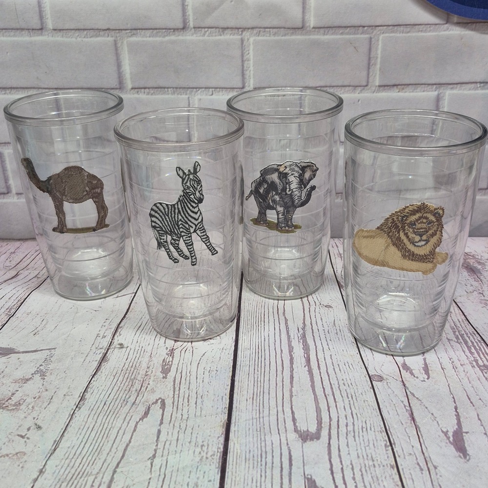 Tervis Tumbler 16oz Safari Animal Embroidered Insulated Glasses Set of 4 USA